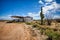 Abandoned gas station in ruins in the Arizona desert