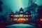 Abandoned ghost house scary night spectacular 3D illustration digital painting