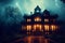 Abandoned ghost house scary night spectacular 3D illustration digital painting