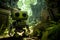 Abandoned green robot in the tropical forest