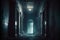 The abandoned haunted house`s dark hallway filled with debris. Generative AI illustration
