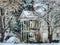 Abandoned home surrounded in winter snow