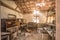 Abandoned house with broken roof tiles and wooden beams at La Gomera, Canary islands, Spain