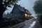 Abandoned house in a foggy morning. Old wooden house.