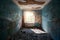 Abandoned house interior, dirty room, rotten peeled walls