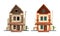 Abandoned house. Repair old building exterior of cottage fixing architectural object new house vector flat pictures