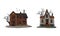 Abandoned houses and scary trees set. Haunted gothic mansions cartoon vector illustration