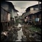 Abandoned huts, old houses or slums. Generative AI