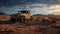 Abandoned Jeep On Desolate Road: Volumetric Lighting And Professional Photography
