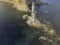 The abandoned lighthouse Aniva in the Sakhalin Island,Russia. Aerial View