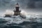 abandoned lighthouse, surrounded by stormy and turbulent sea