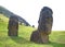 Abandoned massive Moai statues on the slope of Rano Raraku volcano, the legendary Moai quarry on Easter Island of Chile