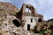 Abandoned medieval greek house with floral ornament,Cappadocia