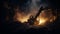 Abandoned Mine Fire: Cinematic Close-up Of Excavator In Dark Warehouse