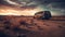 Abandoned Minivan In Desolate Landscape: Volumetric Lighting And Professional Photography