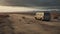 Abandoned Minivan On Desolate Road: Volumetric Lighting And Professional Photography