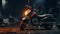 Abandoned Motorcycle In Ruins: Dark Cinematic Scene With Luminous Light Effects