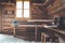 Abandoned mountain hut or chalet in Austria: rustic wooden interior