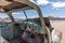 Abandoned old car interior in Namibia desert. place known as solitaire.