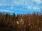 An abandoned old house hidden among the trees of spruce and beech, a forest idyll of unspoiled nature