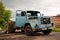 Abandoned old retro blue truck, vehicle