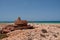 Abandoned old rusty tank on the shore of the island. Socotra. Yemen.