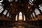 abandoned old wood church interior. transparent PNG file. Broken walls and roof tiles ceiling.