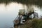 Abandoned pedalo cycle boat in lake