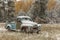 Abandoned pickup truck with fresh snow near Ridgway Colorado off