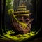 Abandoned pirate ship on deep forest digital art