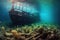 abandoned pirate shipwreck partially submerged in shallow waters