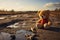 Abandoned play Lonely, broken bear toy on a desolate background