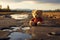 Abandoned play Lonely, broken bear toy on a desolate background