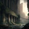 Abandoned Post-Apocalyptic City, Overgrown Ruins, Zombie Ruins, Abstract Generative AI Illustration