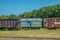 Abandoned railroad boxcars