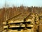 Abandoned railway in Russia, winter, rails and sleepers, cold weather.