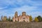 Abandoned red brick Christian church in depths of Russia, abandoned building in wilderness