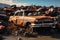 Abandoned relics rusting old cars in a junkyard signify environmental issues