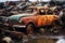 Abandoned relics rusting old cars in a junkyard signify environmental issues