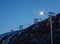 Abandoned remains of a coal cableway in the light of the polar night noon