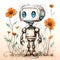 Abandoned robot with flowers