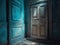 Abandoned room with a blue door