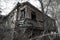 Abandoned ruin house, wooden architecture, debris, housing wreck