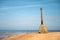 Abandoned ruins of Kurmrags Lighthouse on the shore of the Rigas Gulf, Baltic sea, Latvia