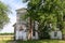 Abandoned rural village countryside church worship building boarded up and empty