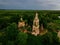 Abandoned Russian orthodox Church of the Transfiguration of the Savior, Ryazan region, aerial view