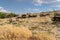 Abandoned rusting and decaying mining equipment in a California desert ghost town from the gold rush. Near Benton Hot Springs Cali