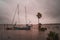 Abandoned sailboat ship wrecked on a Texas lake