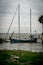 Abandoned sailboat ship wrecked on a Texas lake