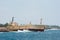 Abandoned ship on rocks near the seashore. Shipwreck in Cyprus.